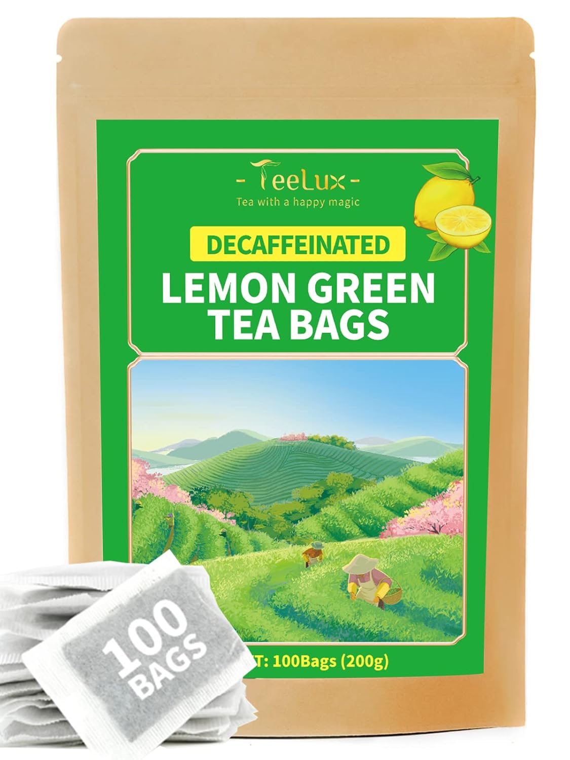 Decaf Lemon Green Tea Bags - 100 Count, Refreshing Flavor & Aroma