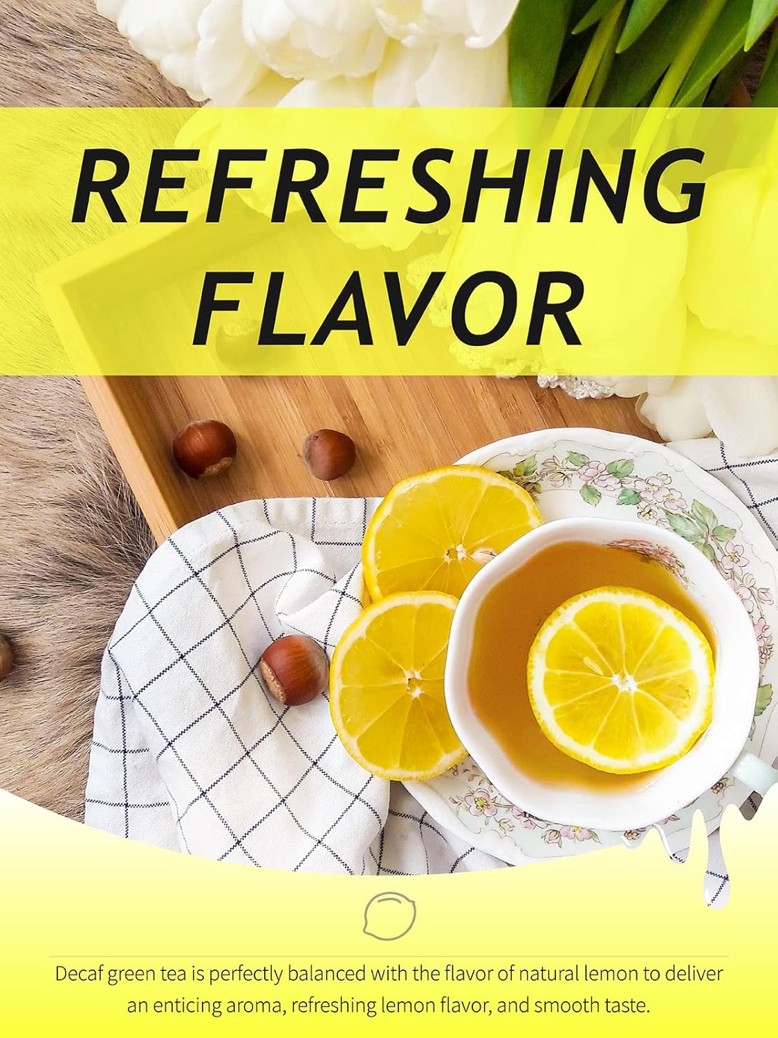 Decaf Lemon Green Tea Bags - 100 Count, Refreshing Flavor & Aroma