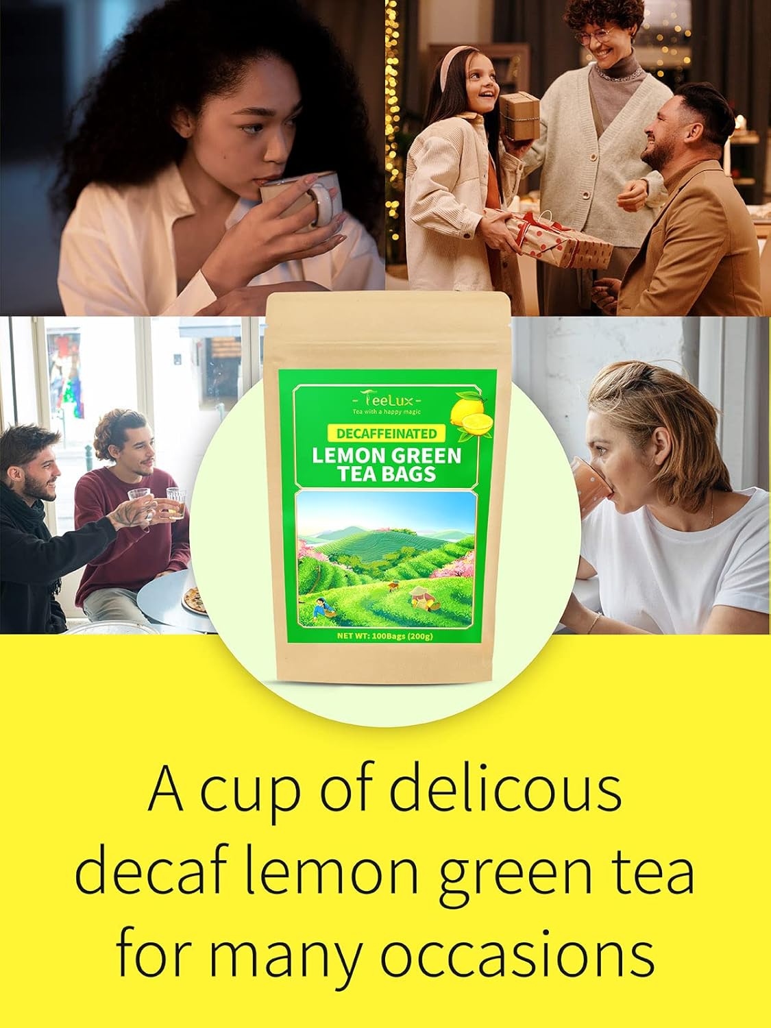Decaf Lemon Green Tea Bags - 100 Count, Refreshing Flavor & Aroma