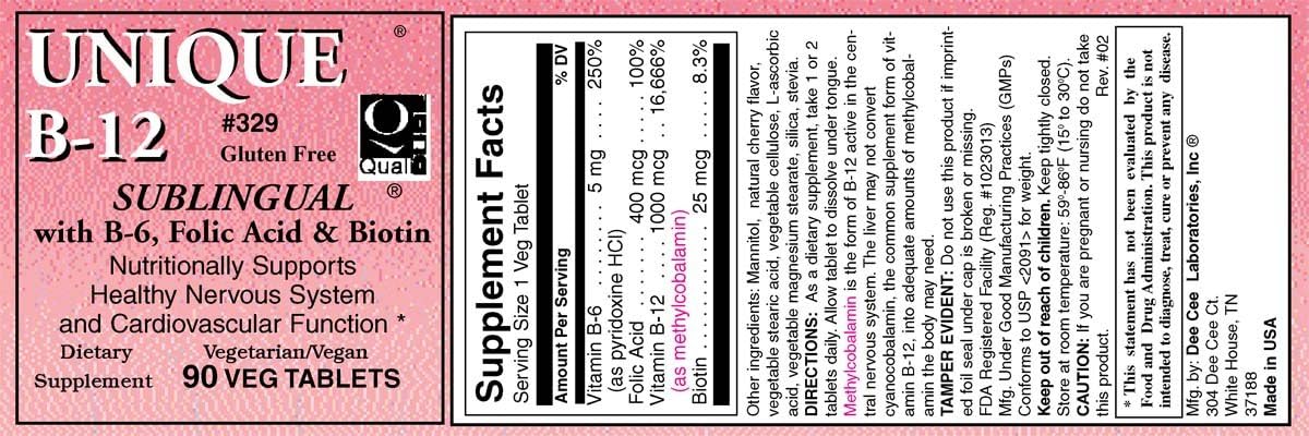 Dee Cee Labs B-12 Sublingual B Vitamins - 90 Vegetarian Capsules