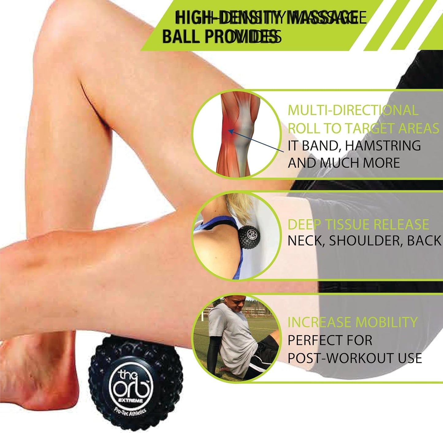 Deep Tissue Massage Balls for Muscle Relief - Pro-Tec Athletics Orb, Multi-Directional Massage for Hamstrings, Quadriceps, and Calves, Enhance Performance During Workouts for Adults.