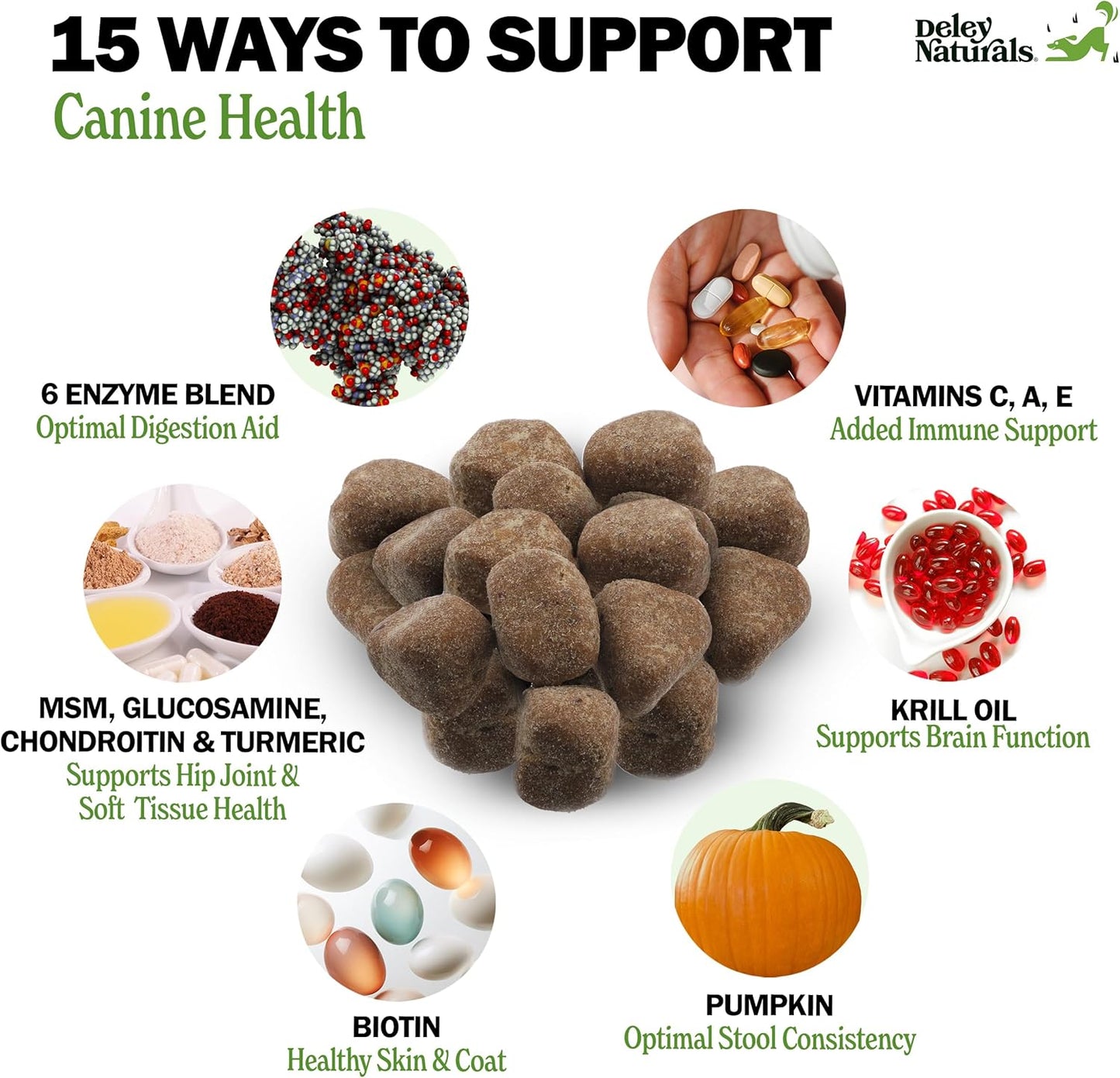 Deley Naturals Dog Multivitamins Chewable - Comprehensive 15-in-1 Formula for Immune Health, Skin, Joints, Digestion - USA Made Dog Vitamins for All Ages