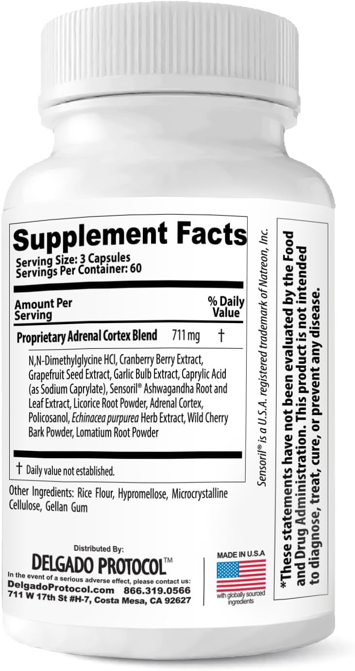 Delgado Protocol Adrenal DMG - 180 Capsules - Support Daytime Energy, Better Sleep, Immune System, Reduce Stress Levels, and Fatigue - All Natural Supplement
