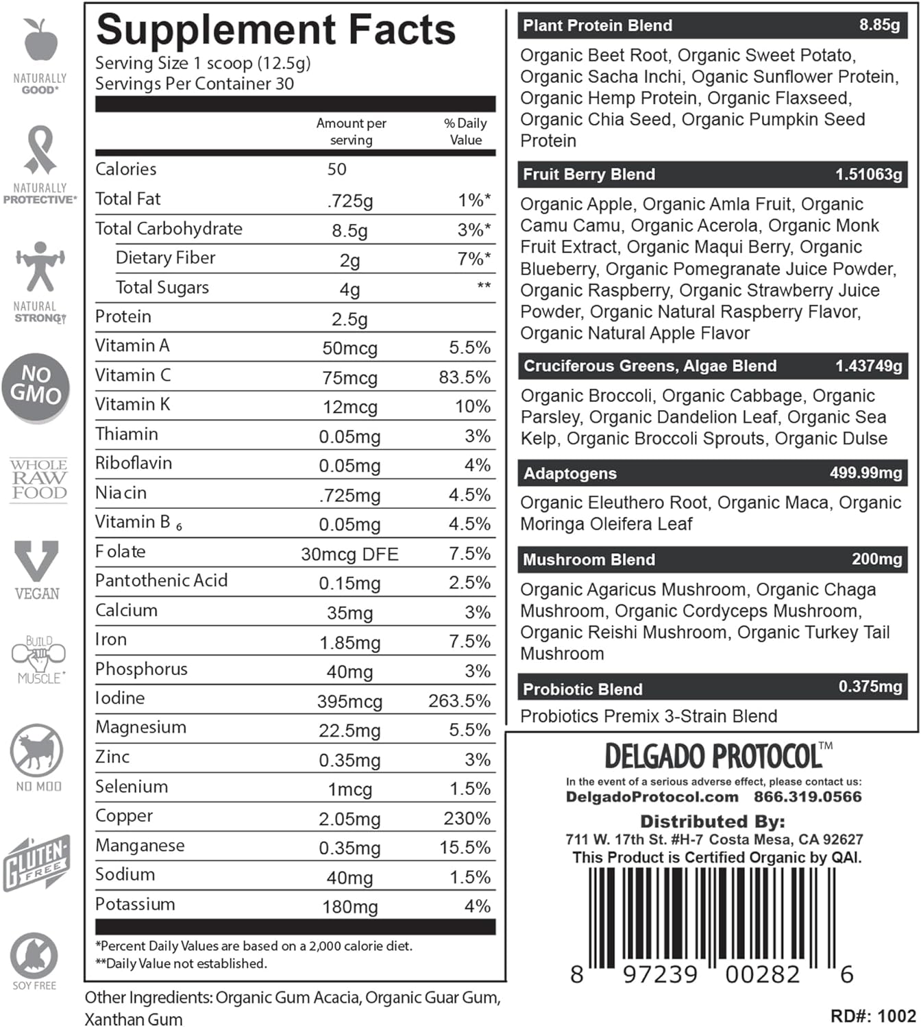 Delgado Protocol SlimPlant Pro Superfood Protein Powder with 35 Vitamins & Minerals - Natural Whole Food Ingredients (13.2 oz)