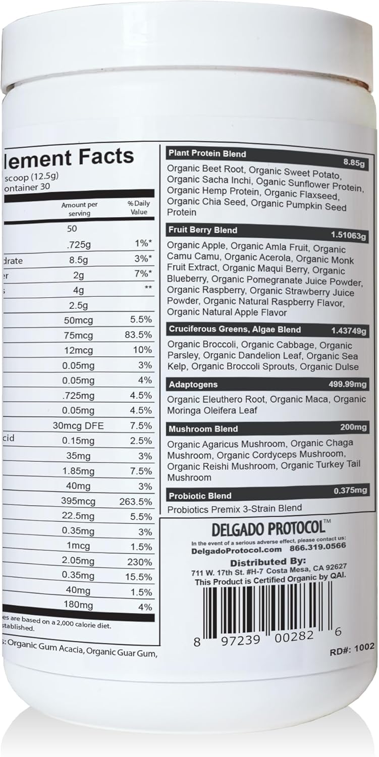 Delgado Protocol SlimPlant Pro Superfood Protein Powder with 35 Vitamins & Minerals - Natural Whole Food Ingredients (13.2 oz)