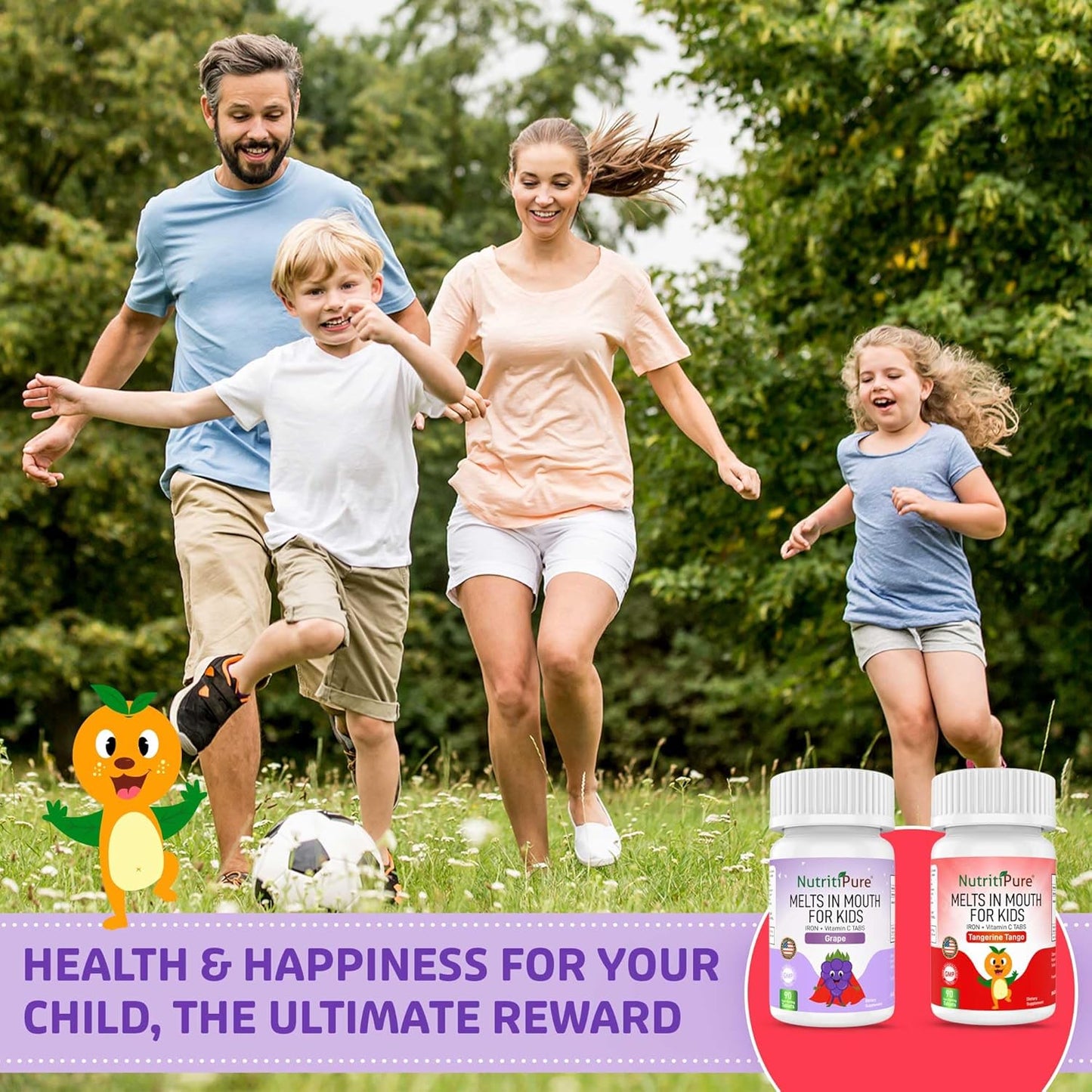 Delicious Grape Flavored NutritiPure Chewable Iron Supplements for Kids with Vitamin C - 90 Count (2 Bottles)