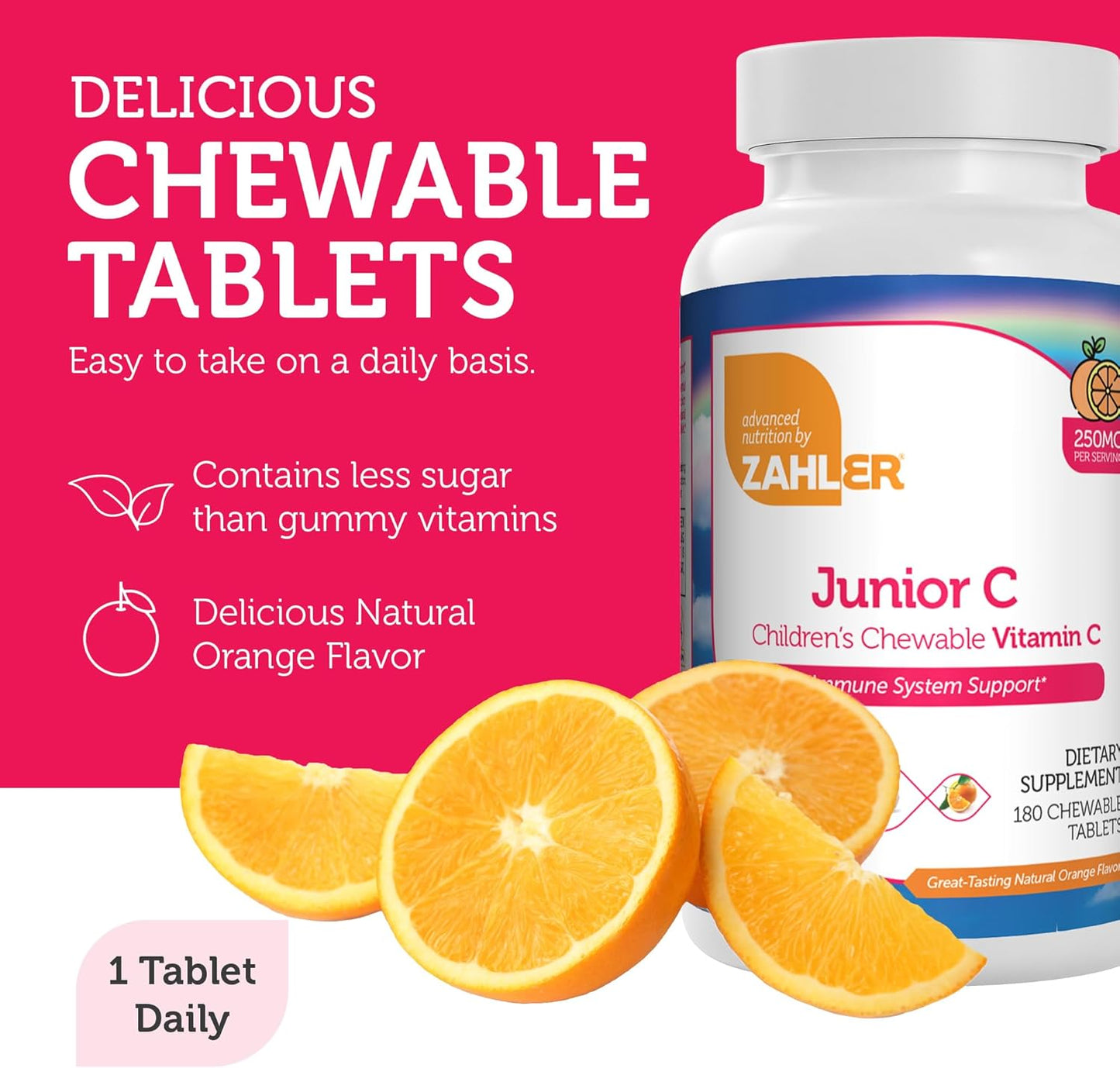 Delicious Orange Flavored Chewable Vitamin C for Kids - Immune Support and Antioxidant - Kosher and Easy to Take - 180 Count