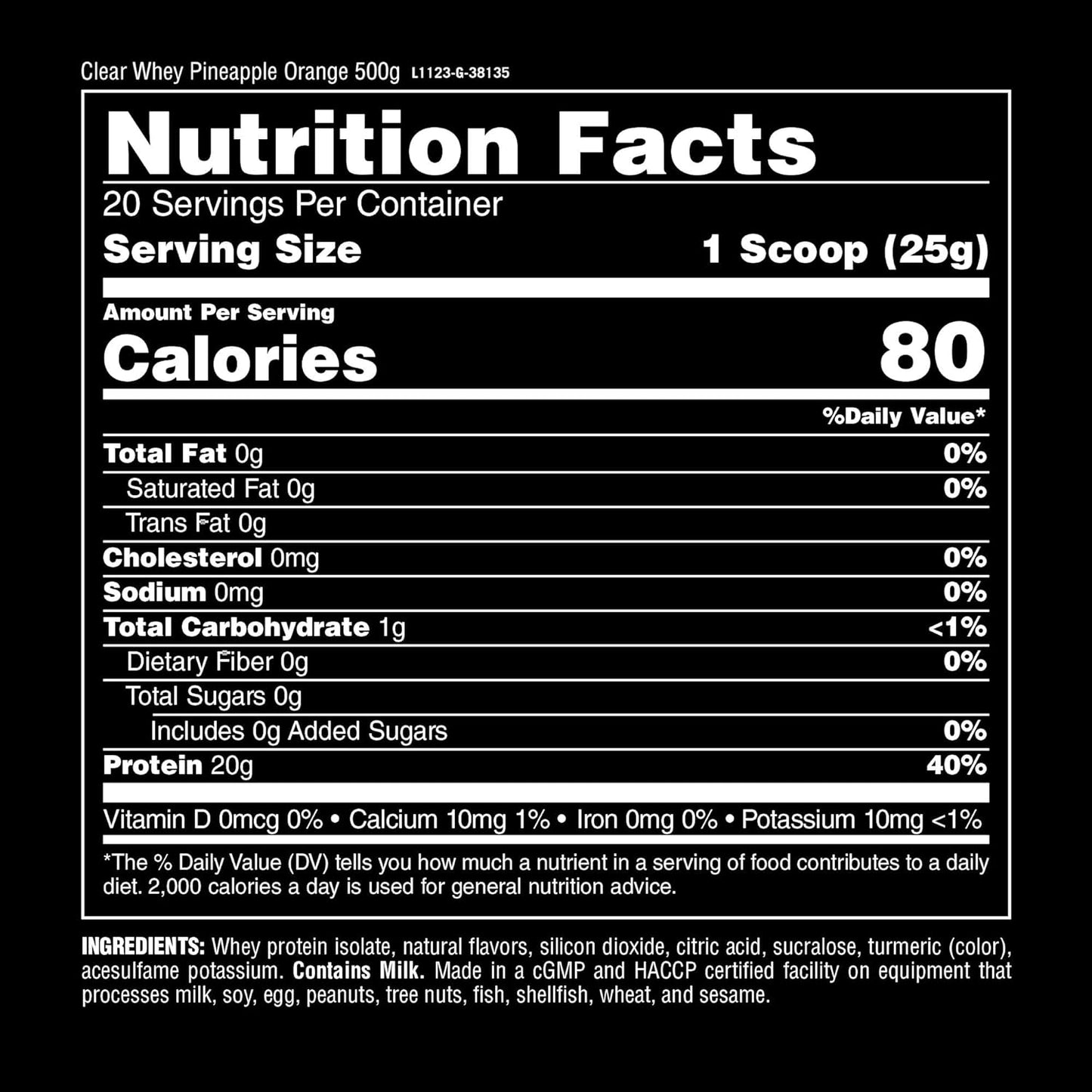 Delicious Pineapple Orange Clear Whey Isolate Protein Powder - 5g BCAA, Easy to Digest and Mix, Refreshing Drink for Men and Women, 500g