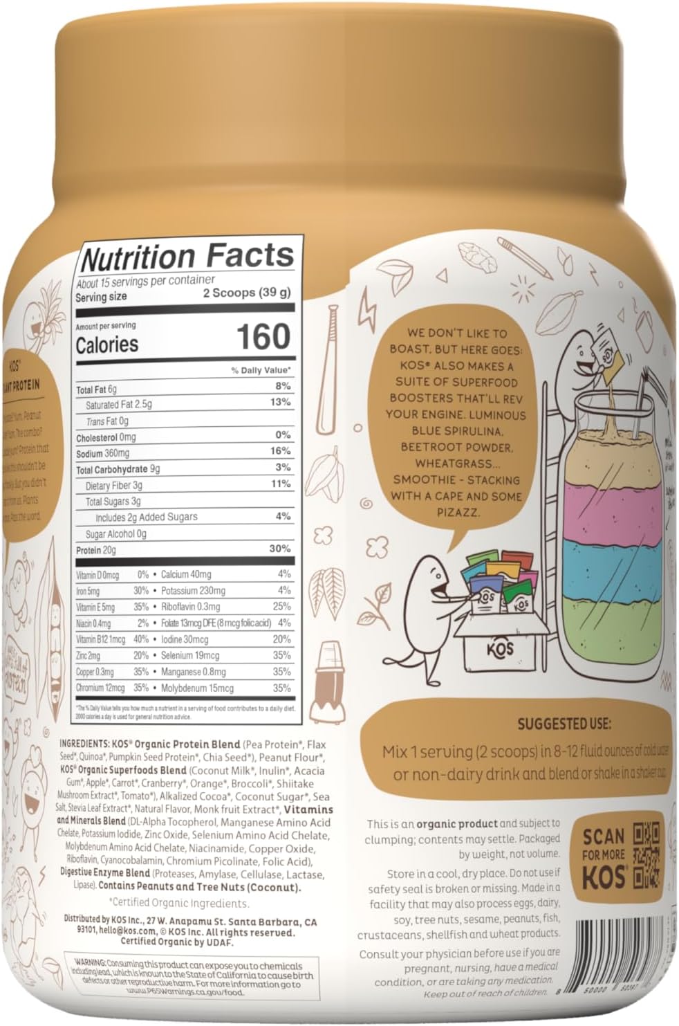 Delicious Vegan Chocolate Peanut Butter Protein Powder - Organic Plant Based, Keto Friendly, Gluten Free, Dairy Free & Soy Free - 15 Servings