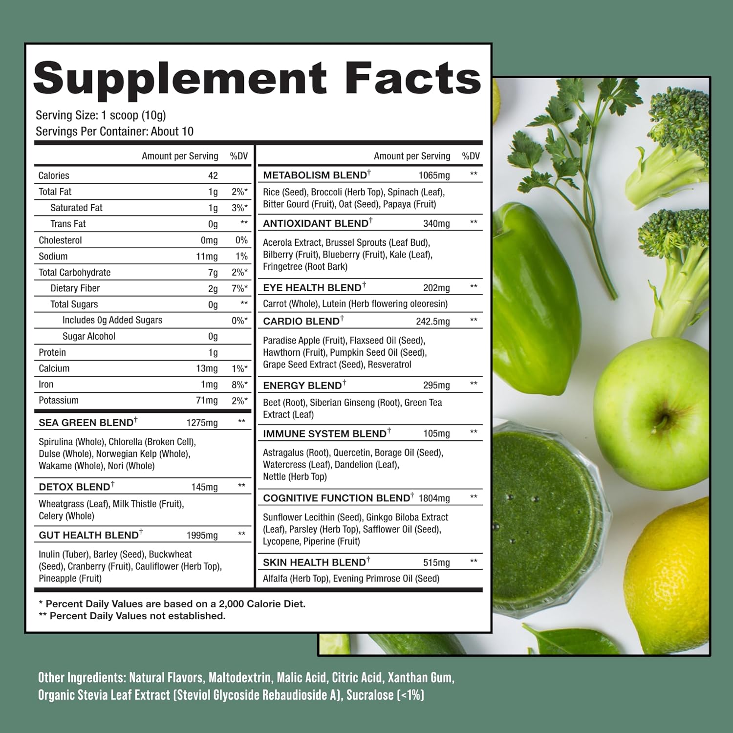 Delicious White Peach Super Greens Powder with Over 50 Superfoods - 10 Servings for Whole Family