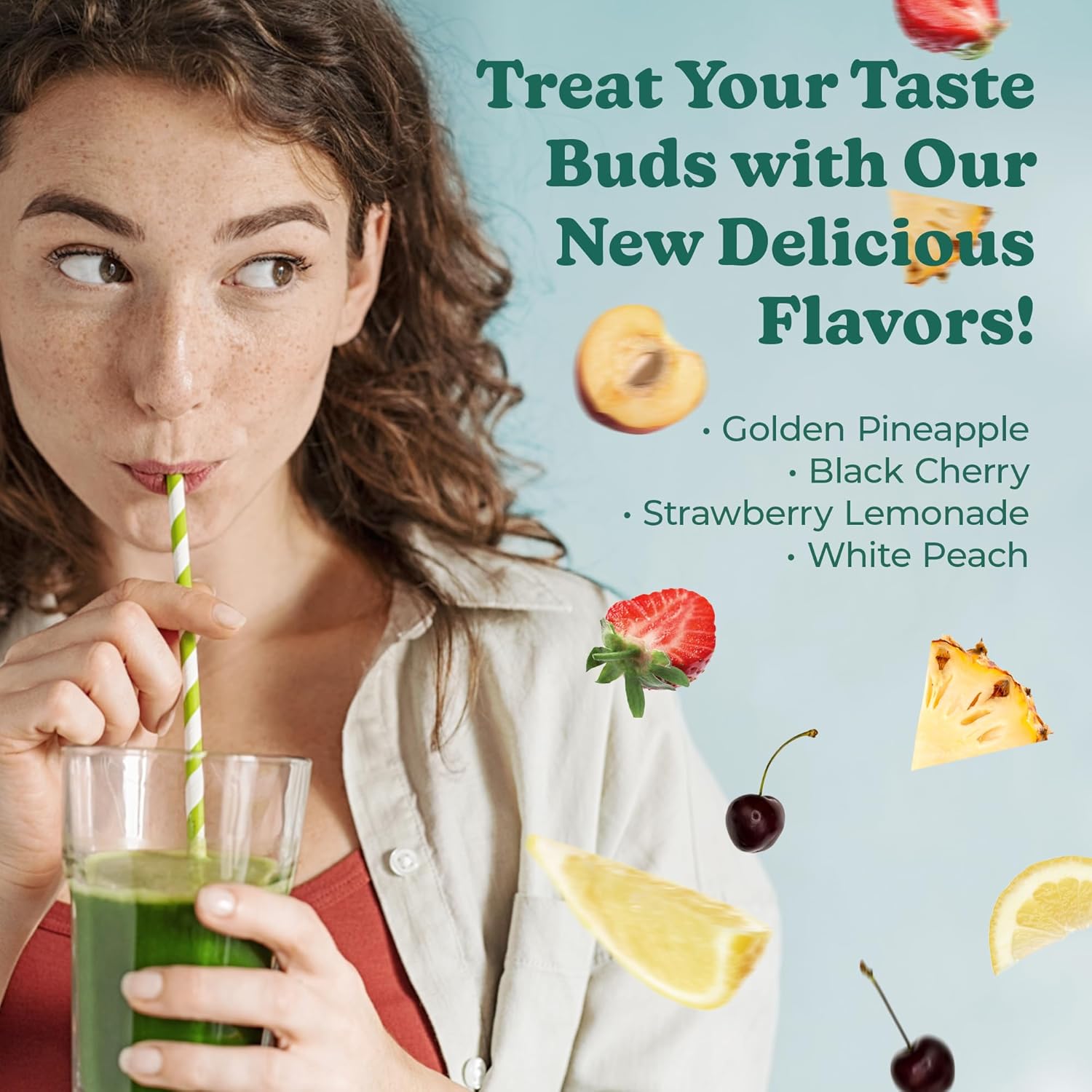 Delicious White Peach Super Greens Powder with Over 50 Superfoods - 10 Servings for Whole Family