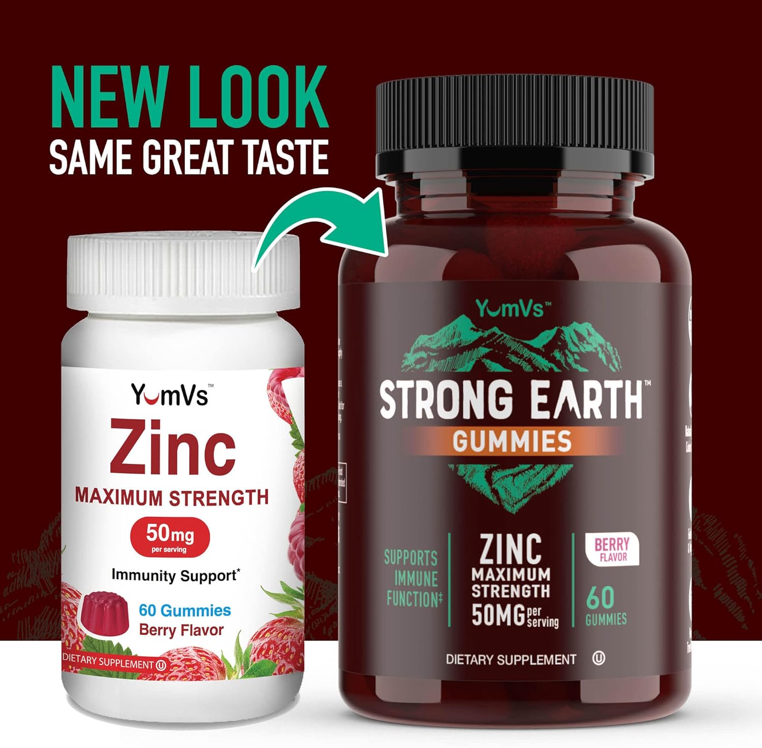 Delicious YUM-V'S Strong Earth 50mg Zinc Gummies - Immune Support for Kids & Adults - Natural Flavor Antioxidant Supplement - 60 Count Chewable Zinc Gummy - Gluten-Free, Non GMO, Vegan