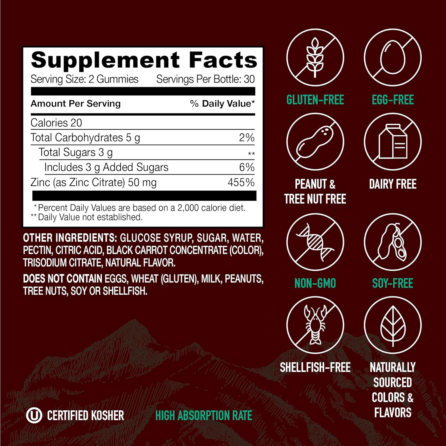 Delicious YUM-V'S Strong Earth 50mg Zinc Gummies - Immune Support for Kids & Adults - Natural Flavor Antioxidant Supplement - 60 Count Chewable Zinc Gummy - Gluten-Free, Non GMO, Vegan