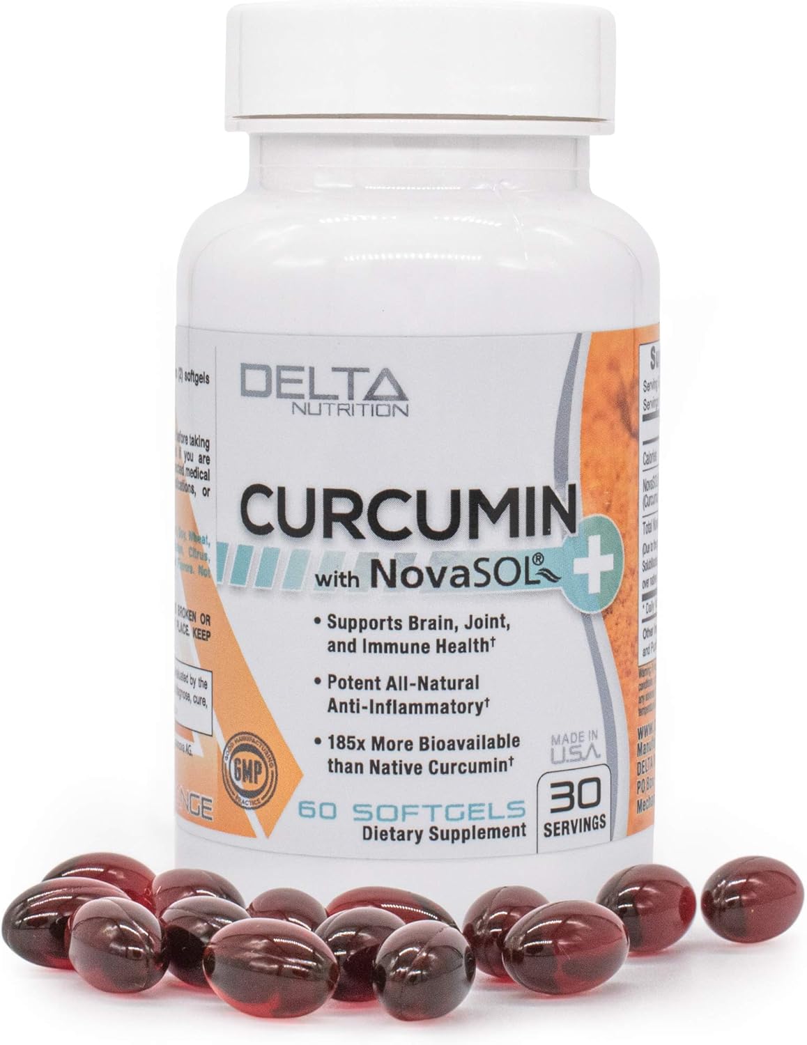 Delta Nutrition Curcumin+ Liquid Micelle Technology - 185x More Bioavailable Than Standard Curcumin - 60mg per Serving
