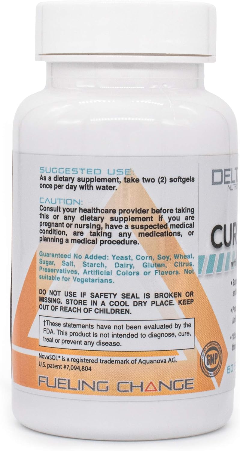 Delta Nutrition Curcumin+ Liquid Micelle Technology - 185x More Bioavailable Than Standard Curcumin - 60mg per Serving