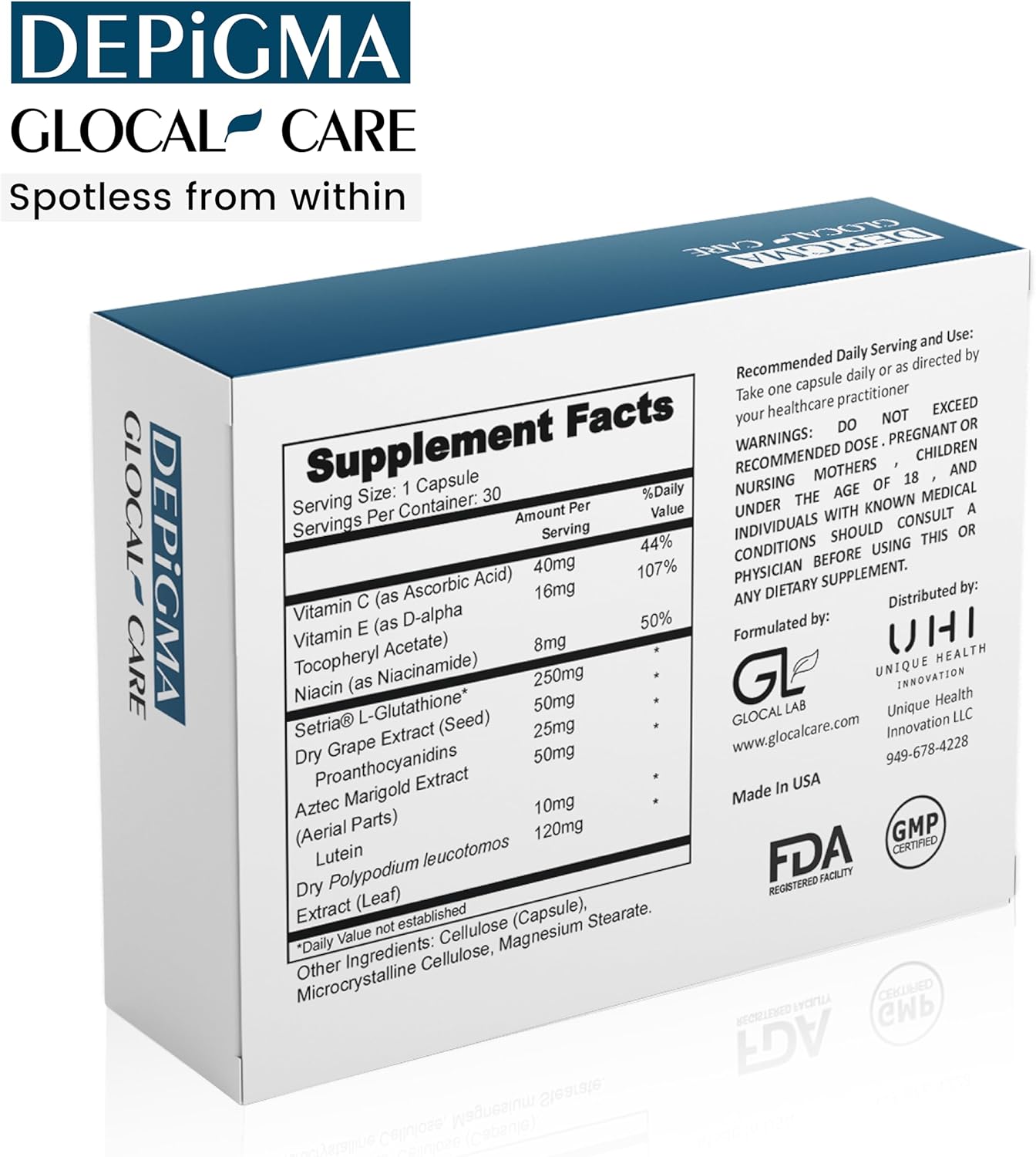 Depigma Serum: Hyperpigmentation, Melasma, and Dark Spot Reduction with Glutathione, Polypodium Leucotomos, Grape Seed, and Marigold Extracts