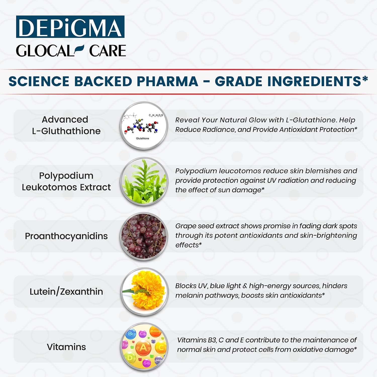 Depigma Serum: Hyperpigmentation, Melasma, and Dark Spot Reduction with Glutathione, Polypodium Leucotomos, Grape Seed, and Marigold Extracts