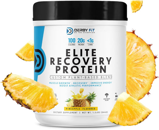 Derby Fit Elite Recovery Protein Powder Pineapple Delight - Clean Low Carb Formula for Women & Men - Gluten Free, Vegan, Dairy Free - 20 Servings