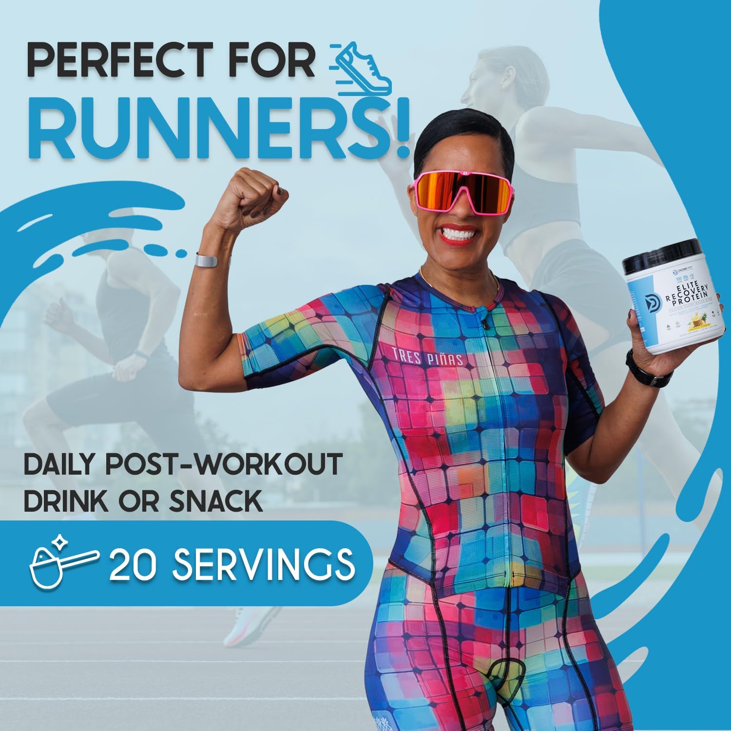 Derby Fit Elite Recovery Protein Powder Pineapple Delight - Clean Low Carb Formula for Women & Men - Gluten Free, Vegan, Dairy Free - 20 Servings