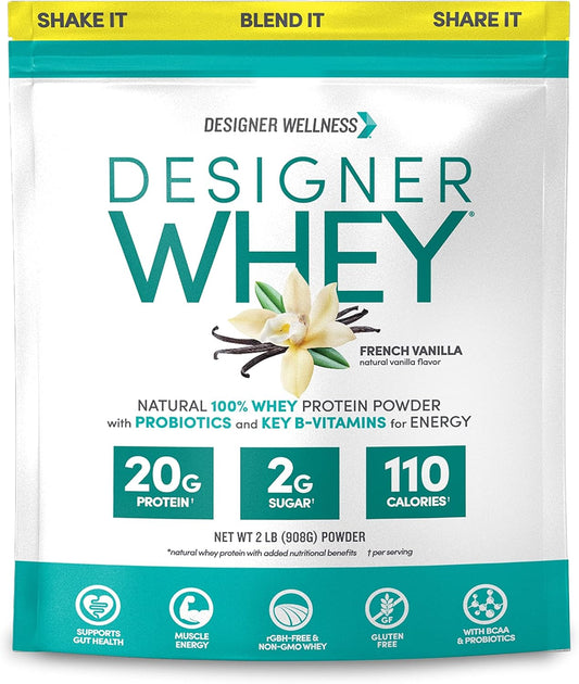 Designer Whey French Vanilla Protein Powder with Probiotics, Fiber, B-Vitamins - Gluten-Free, 2 lb