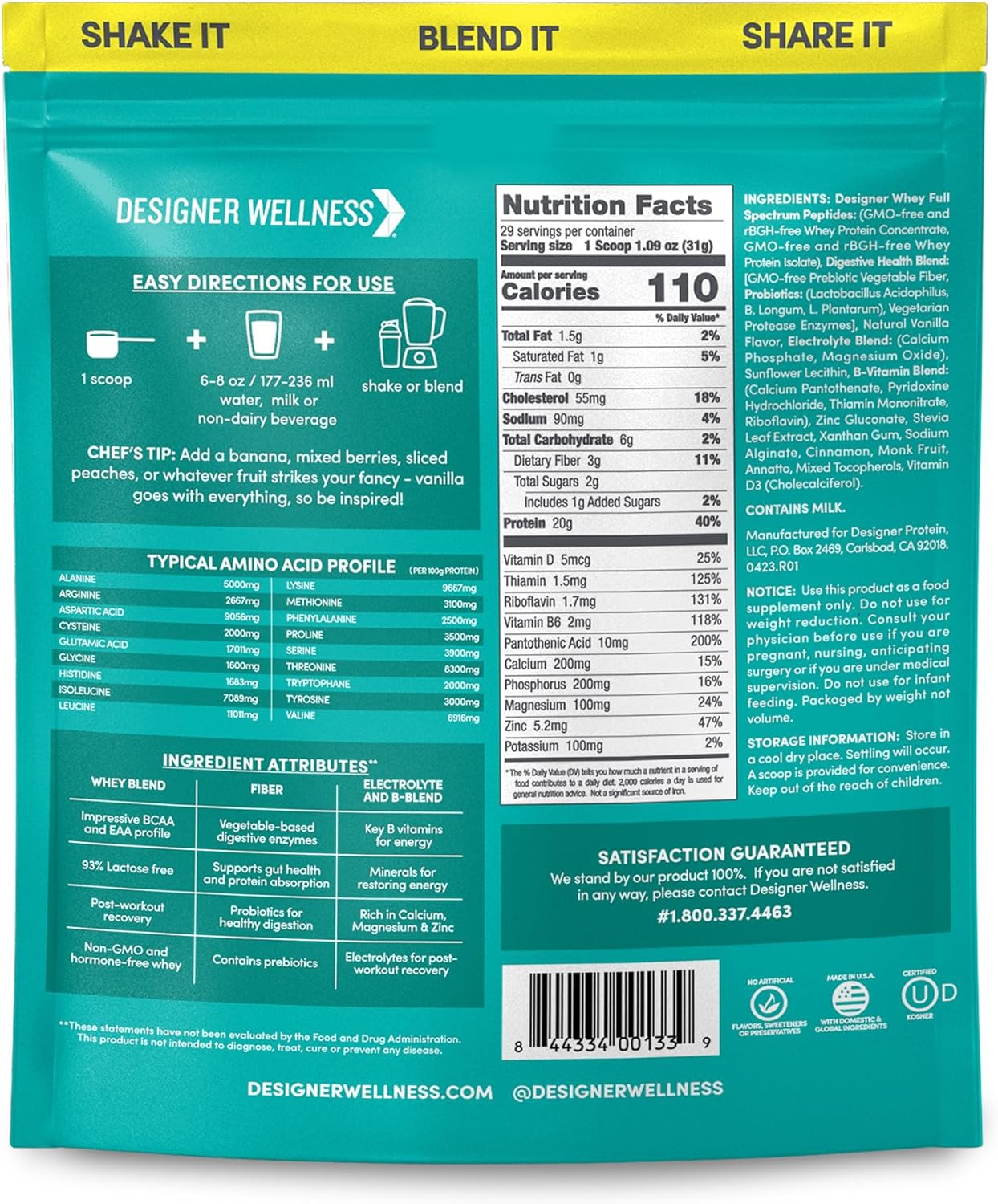 Designer Whey French Vanilla Protein Powder with Probiotics, Fiber, B-Vitamins - Gluten-Free, 2 lb