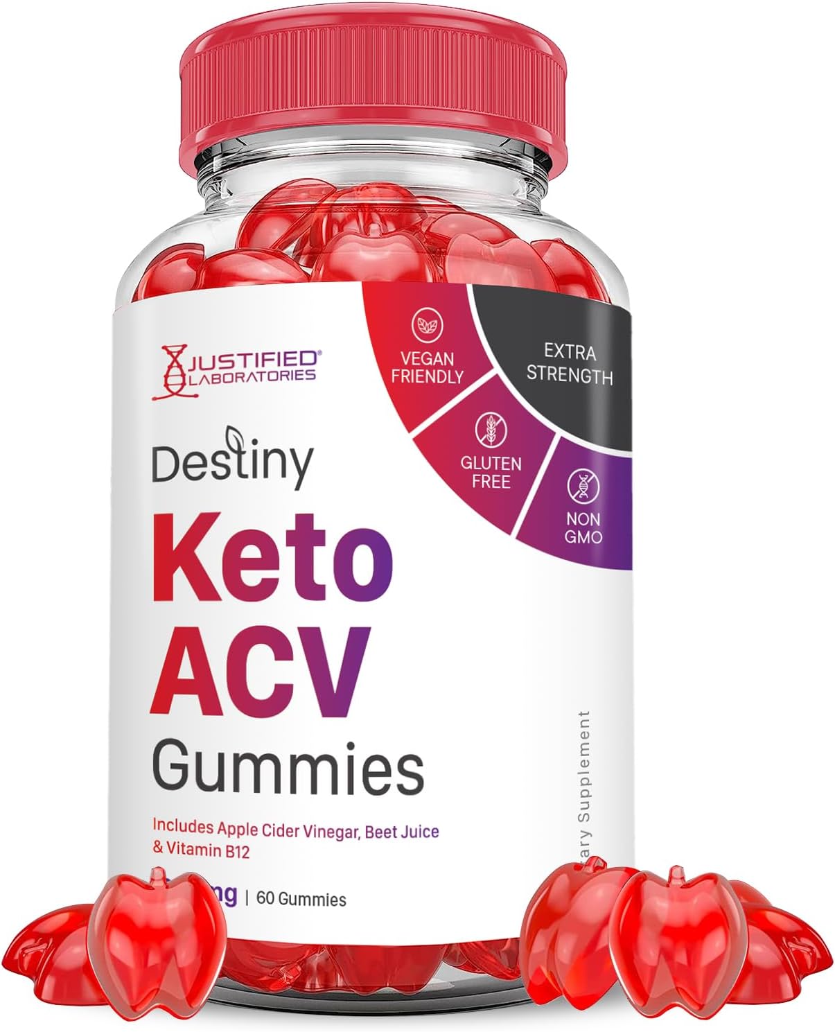 Destiny Keto ACV Gummies: Apple Cider Vinegar Formula with Pomegranate Beet Juice - 1000MG - Vegan & Non GMO - 60 Gummies