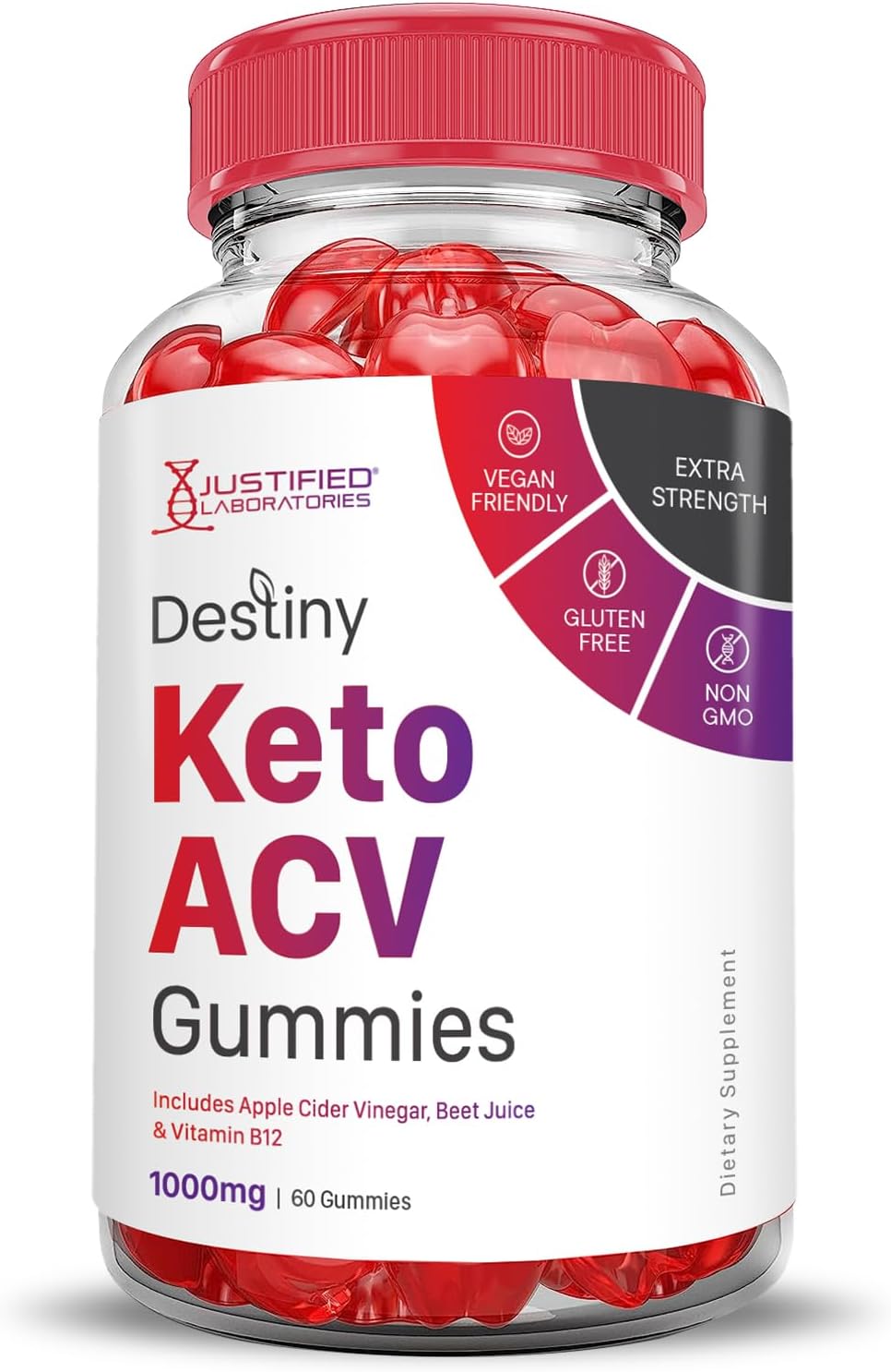 Destiny Keto ACV Gummies: Apple Cider Vinegar Formula with Pomegranate Beet Juice - 1000MG - Vegan & Non GMO - 60 Gummies