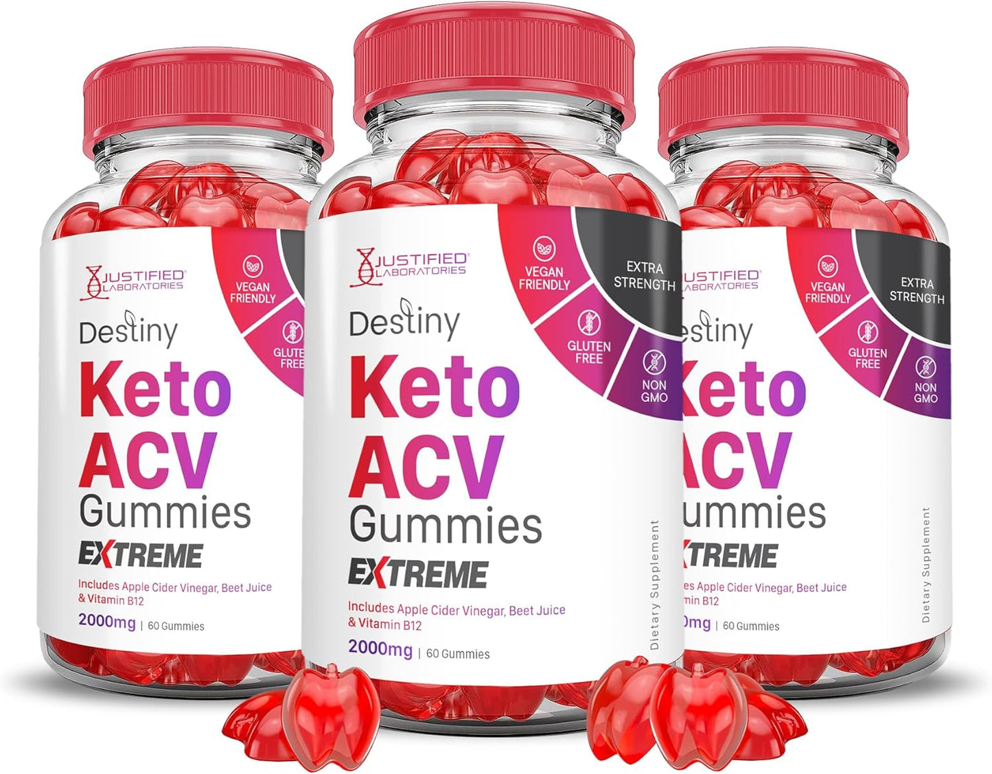 Destiny Keto ACV Gummies Extreme 2000MG - 3 Pack with Pomegranate Beet Juice - B12 Vegan Non GMO - 180 Gummys