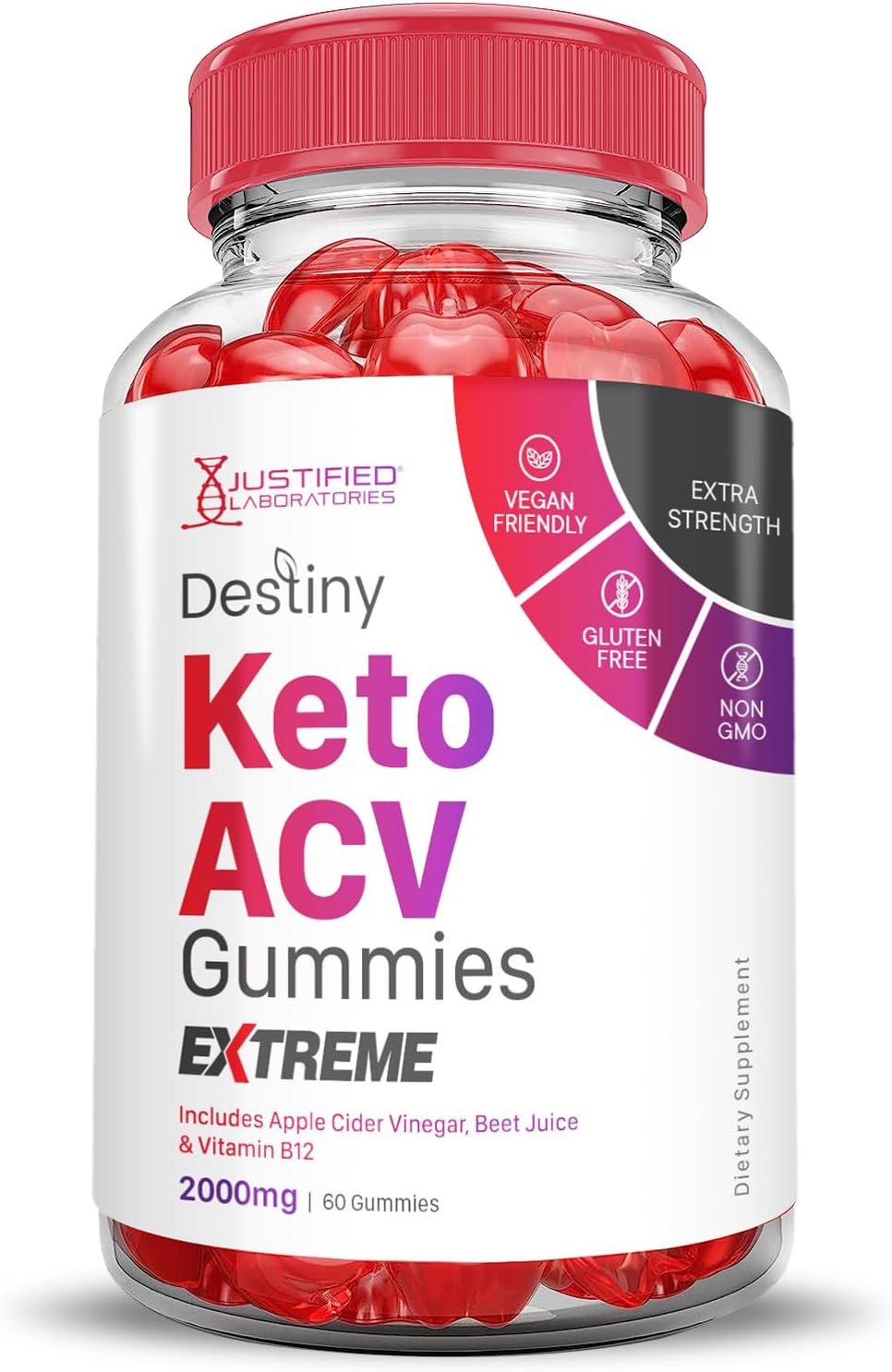 Destiny Keto ACV Gummies Extreme 2000MG - Advanced Formula with Pomegranate Beet Juice Powder - 60 Gummies