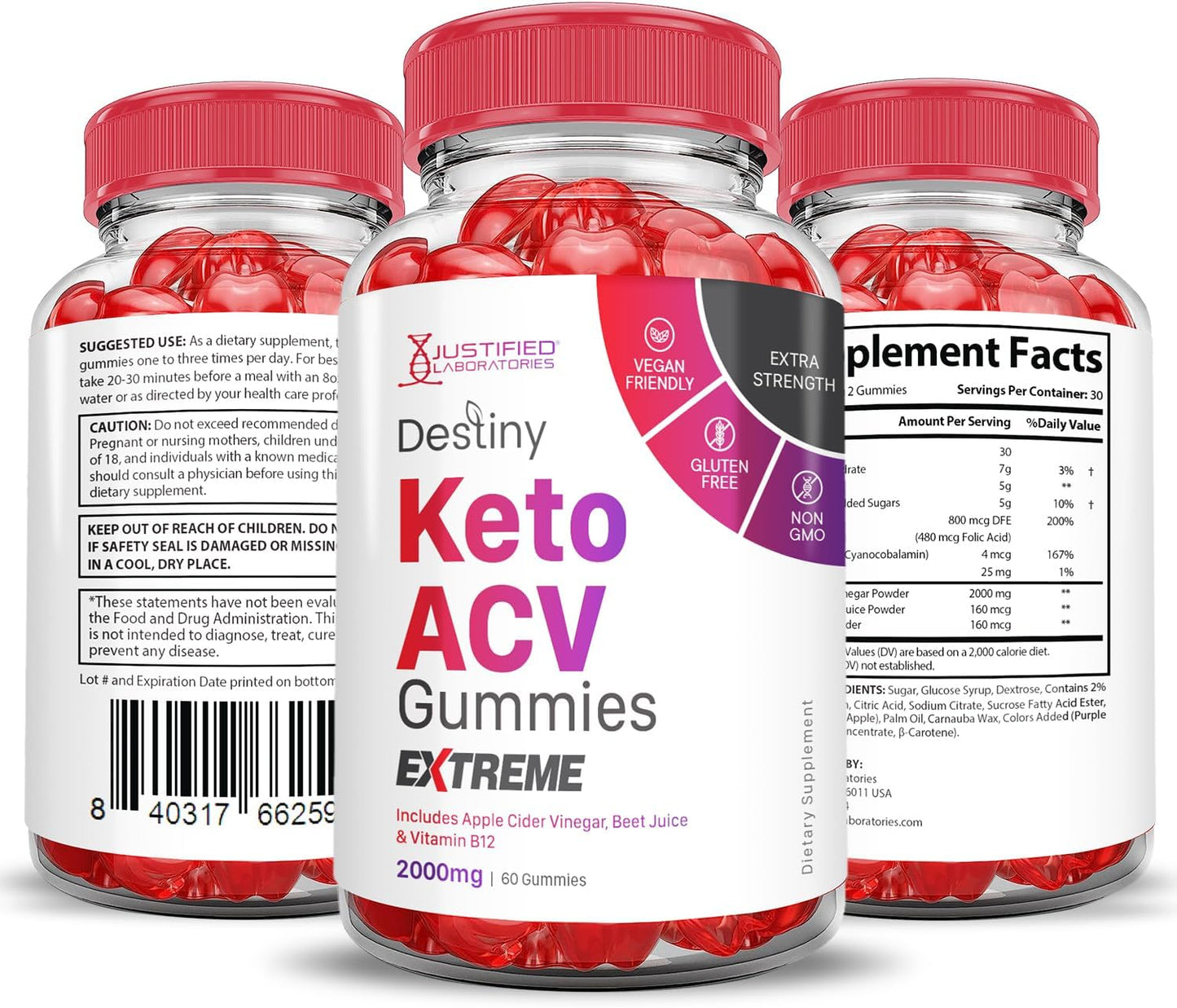 Destiny Keto ACV Gummies Extreme 2000MG - Advanced Formula with Pomegranate Beet Juice Powder - 60 Gummies