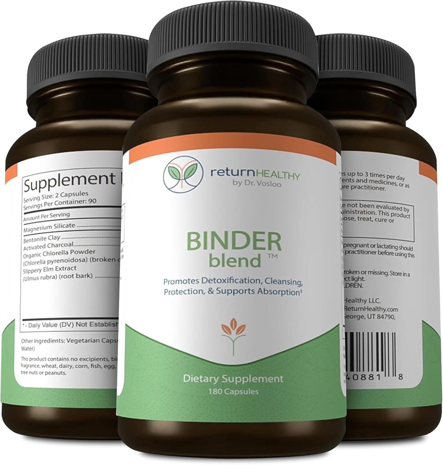 Detox Capsules with Activated Charcoal & Organic Chlorella - Toxin Binder Supplement for Gut Health - Bloating Relief - 180 Capsules - 90 Servings, 960mg & 480mg - Bentonite Clay - 3 Pack
