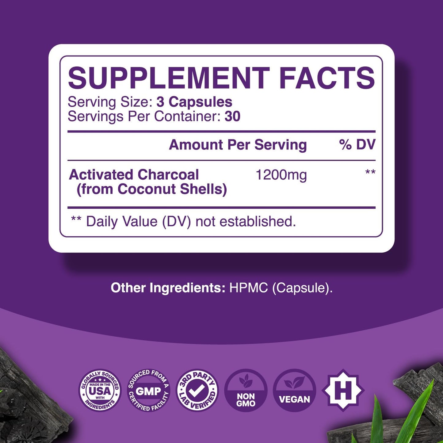 Detox & Cleanse with Phytoral Pure Activated Charcoal Pills - Coconut Capsules for Bloating Relief - 90 Count - 1200 mg Per Serving
