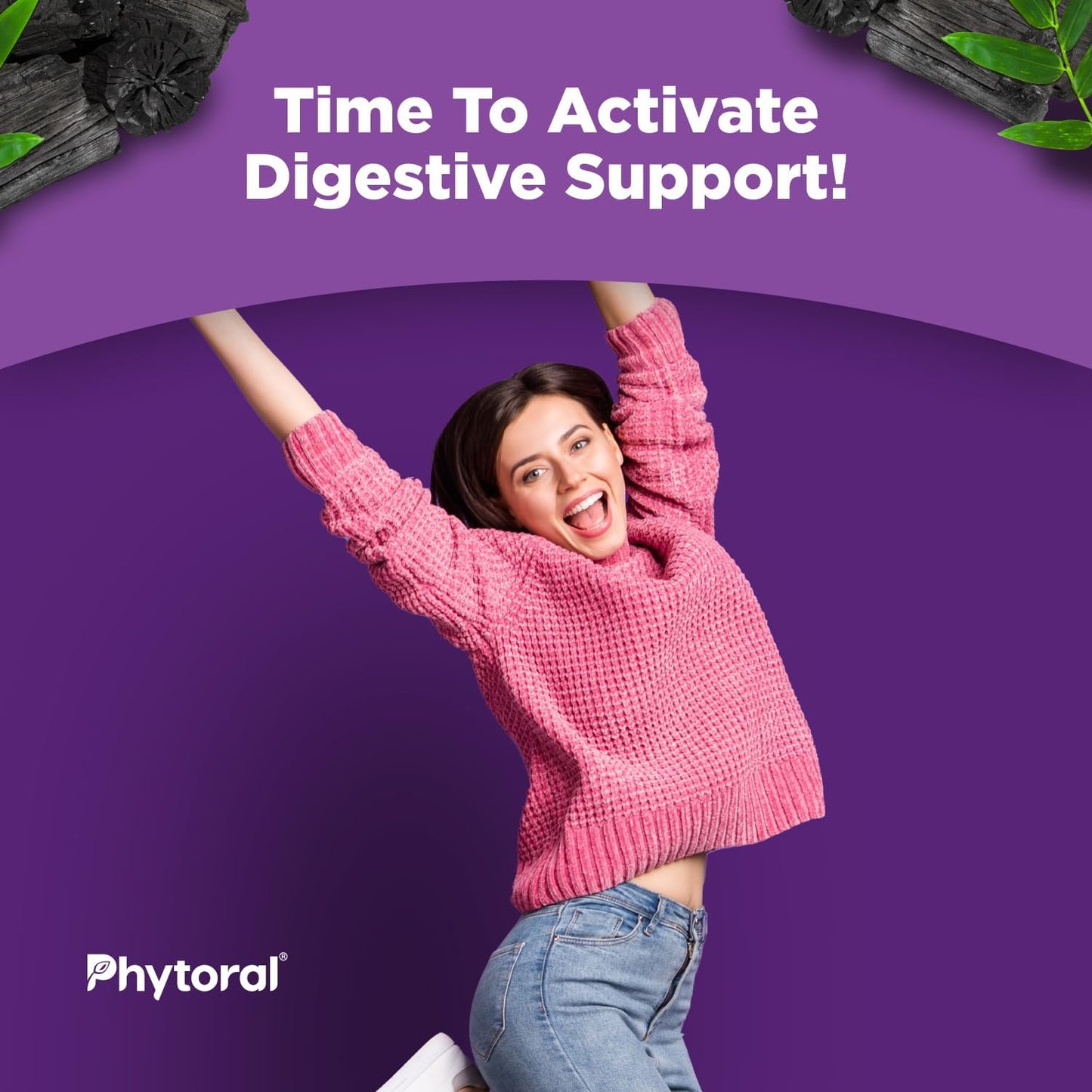 Detox & Cleanse with Phytoral Pure Activated Charcoal Pills - Coconut Capsules for Bloating Relief - 90 Count - 1200 mg Per Serving
