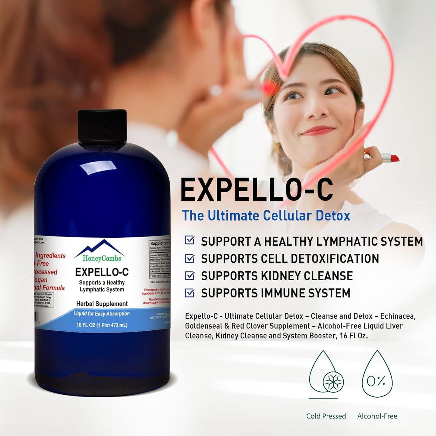 Detox Complete Liquid Supplement - Echinacea, Goldenseal & Red Clover - Alcohol-Free Cleanse for Liver, Kidneys & Immune System - 16 Fl Oz
