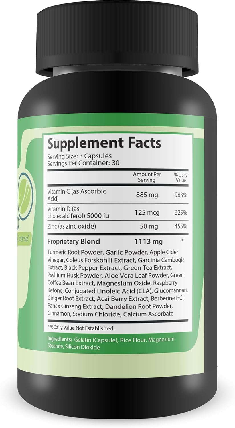 Detox & Immune Support Supplement with Psyllium, Vitamin C, Ginger, Zinc, and Dandelion Root - Natural Cleanse for Full Body Detox and Immune Boost