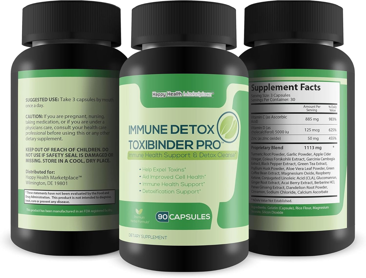 Detox & Immune Support Supplement with Psyllium, Vitamin C, Ginger, Zinc, and Dandelion Root - Natural Cleanse for Full Body Detox and Immune Boost