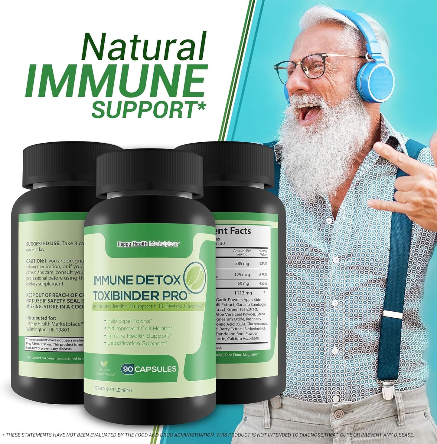 Detox & Immune Support Supplement with Psyllium, Vitamin C, Ginger, Zinc, and Dandelion Root - Natural Cleanse for Full Body Detox and Immune Boost