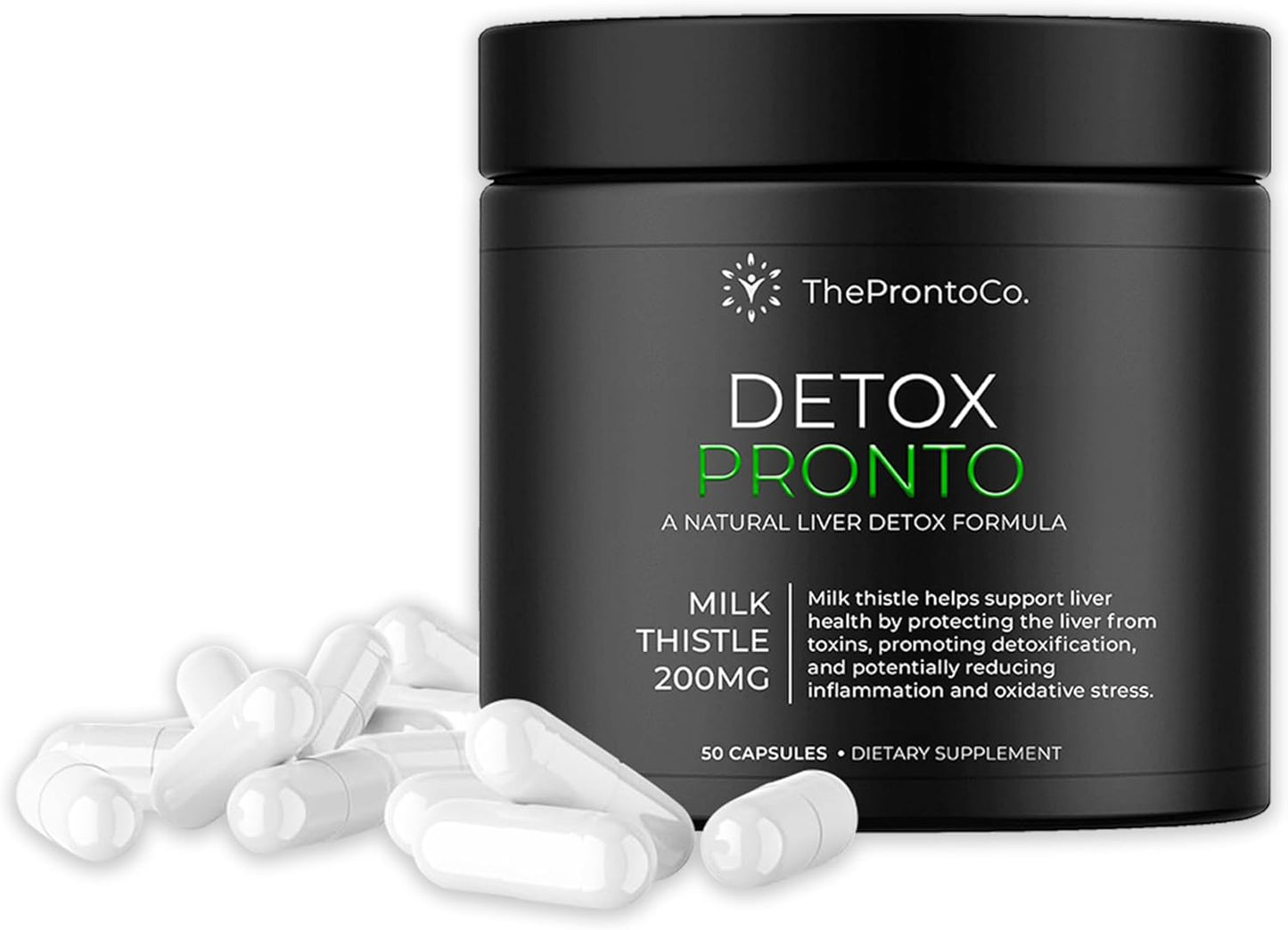 Detox Pronto Milk Thistle Supplement - Liver Detox Formula, 200mg Capsules, 50 Count