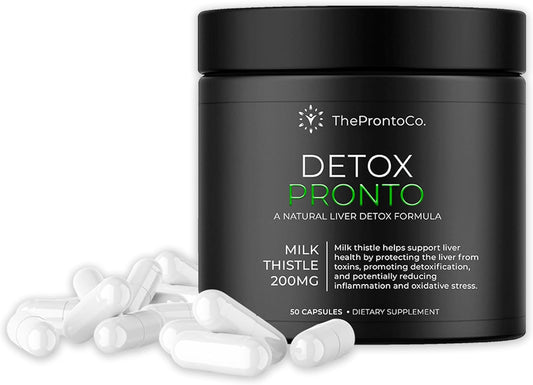 Detox Pronto Milk Thistle Supplement - Liver Detox Formula, 200mg Capsules, 50 Count