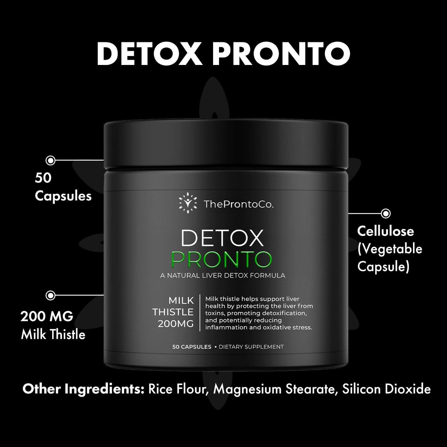 Detox Pronto Milk Thistle Supplement - Liver Detox Formula, 200mg Capsules, 50 Count