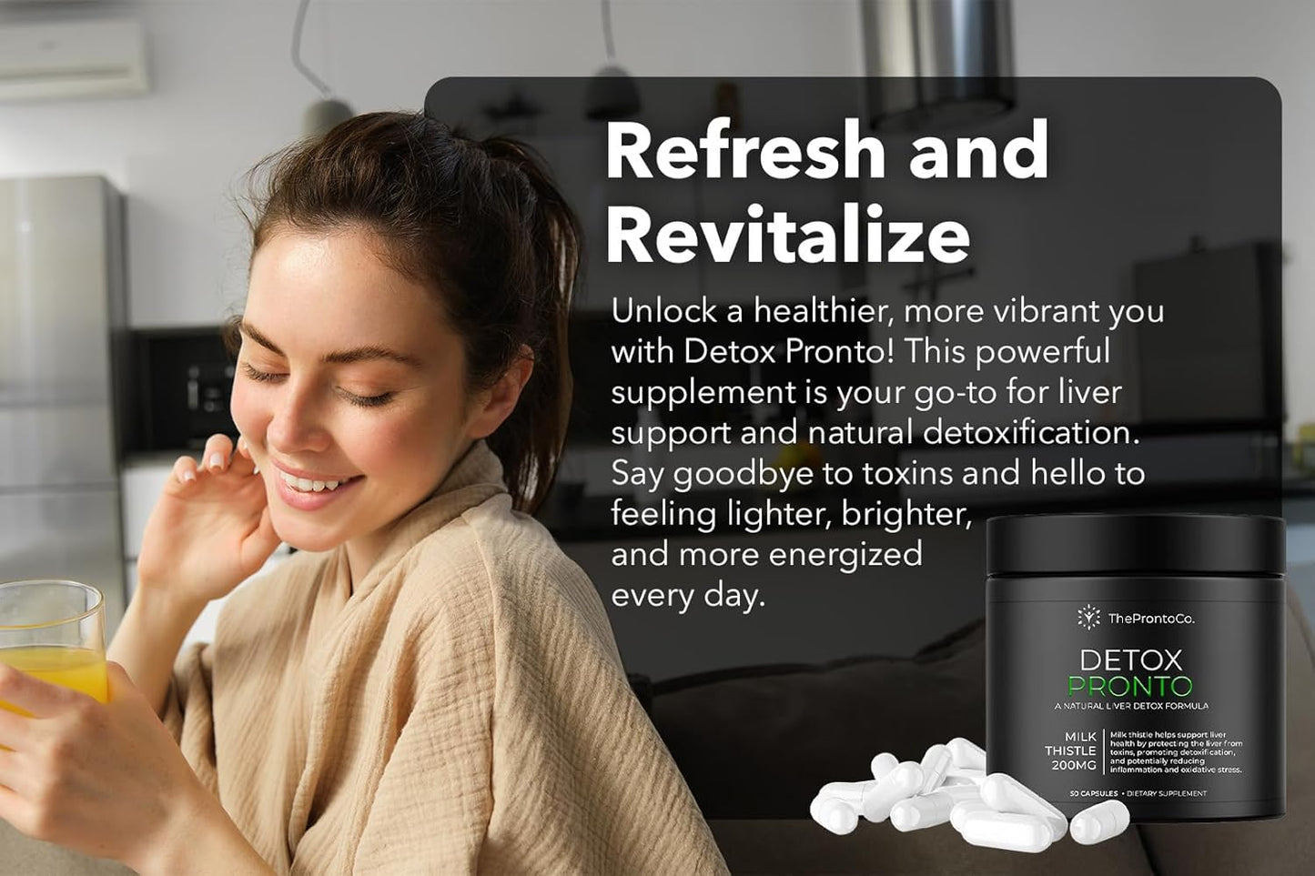 Detox Pronto Milk Thistle Supplement - Liver Detox Formula, 200mg Capsules, 50 Count