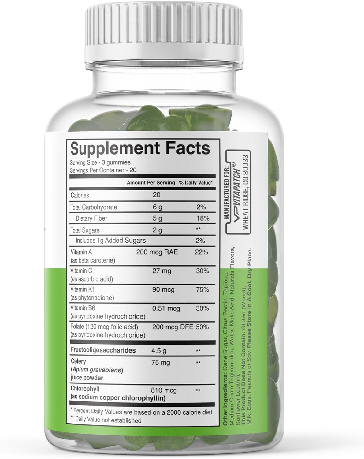 Detox Support Celery Juice Fiber Gummies for Adults - Super Greens Boost with Chlorophyll & Prebiotic Fiber - 60 Count