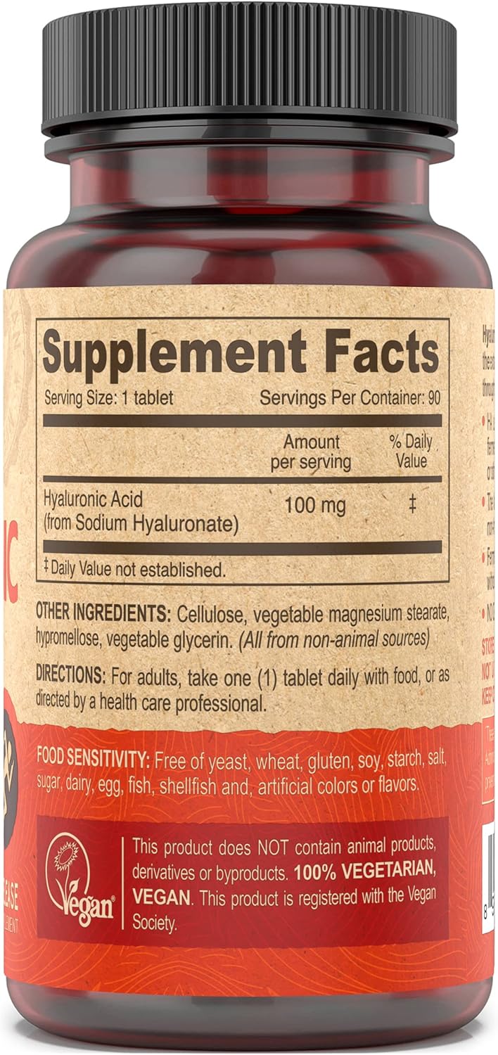 DEVA Nutrition Vegan Hyaluronic Acid 100 mg Tablets - Non-GMO & Non-Hemolytic - 90 Count