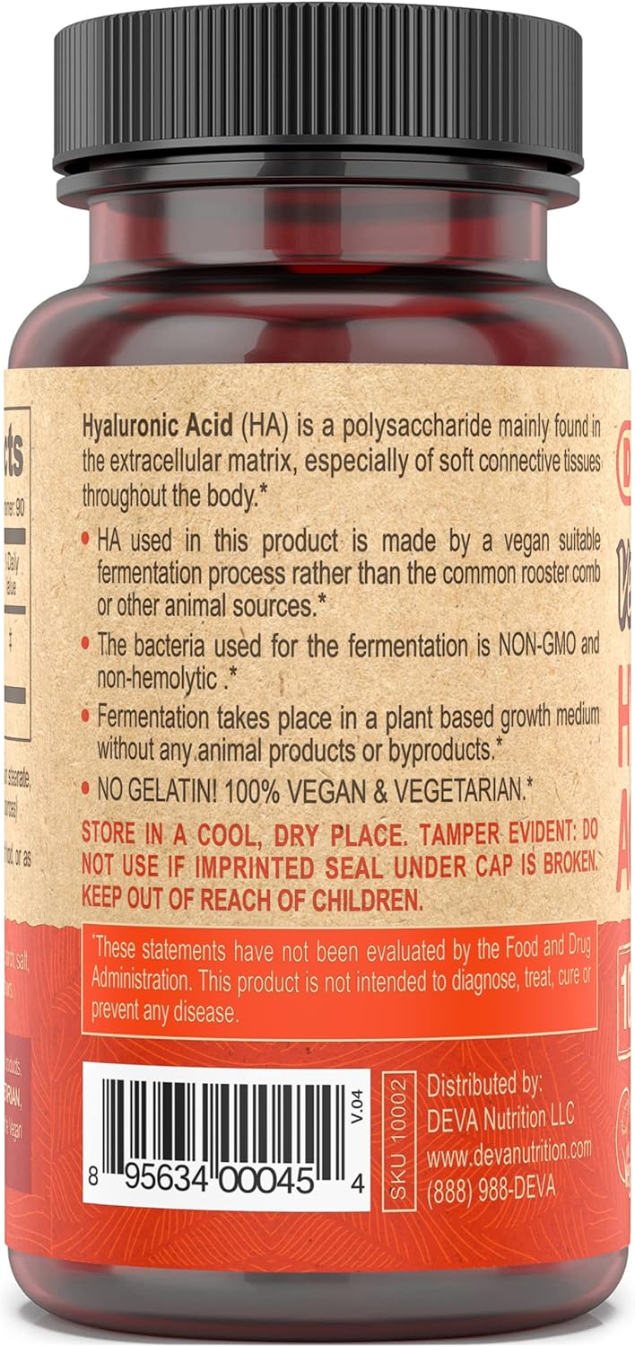 DEVA Nutrition Vegan Hyaluronic Acid 100 mg Tablets - Non-GMO & Non-Hemolytic - 90 Count