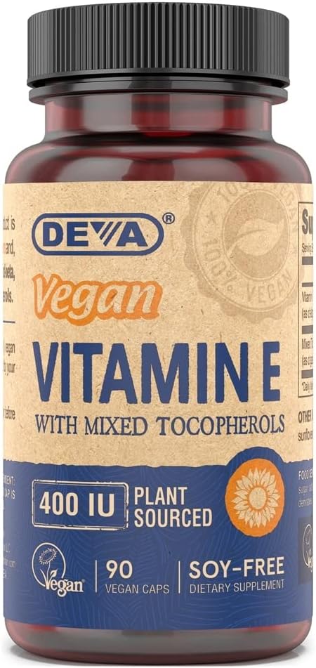 Deva Vegan Vitamins Vitamin E Supplement with Tocopherols, 400 IU, Vegan Formula