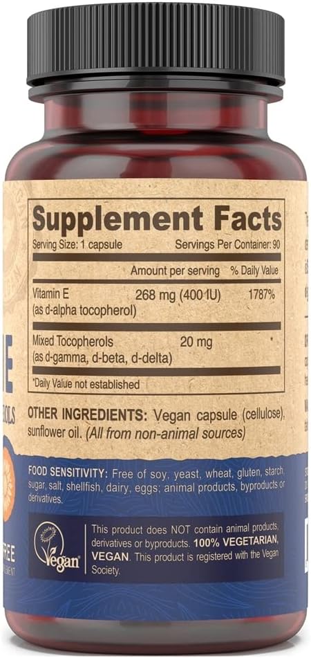 Deva Vegan Vitamins Vitamin E Supplement with Tocopherols, 400 IU, Vegan Formula