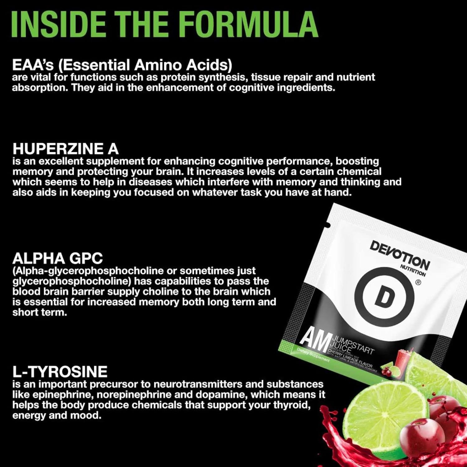 Devotion Nutrition AM JumpStart Juice Powdered Drink Mix - Cherry Limeade Flavor - Cognitive Function & Focus Support - 30 Servings