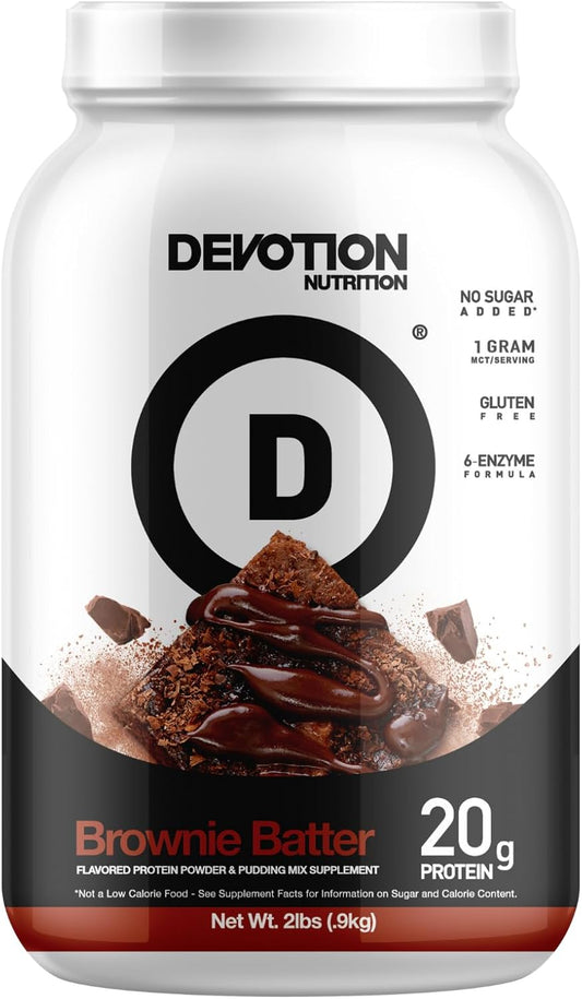 Devotion Nutrition Protein Powder Blend - Gluten Free & Keto Friendly with 1g MCT, 20g Protein - Brownie Batter Flavor - 2lb Tub