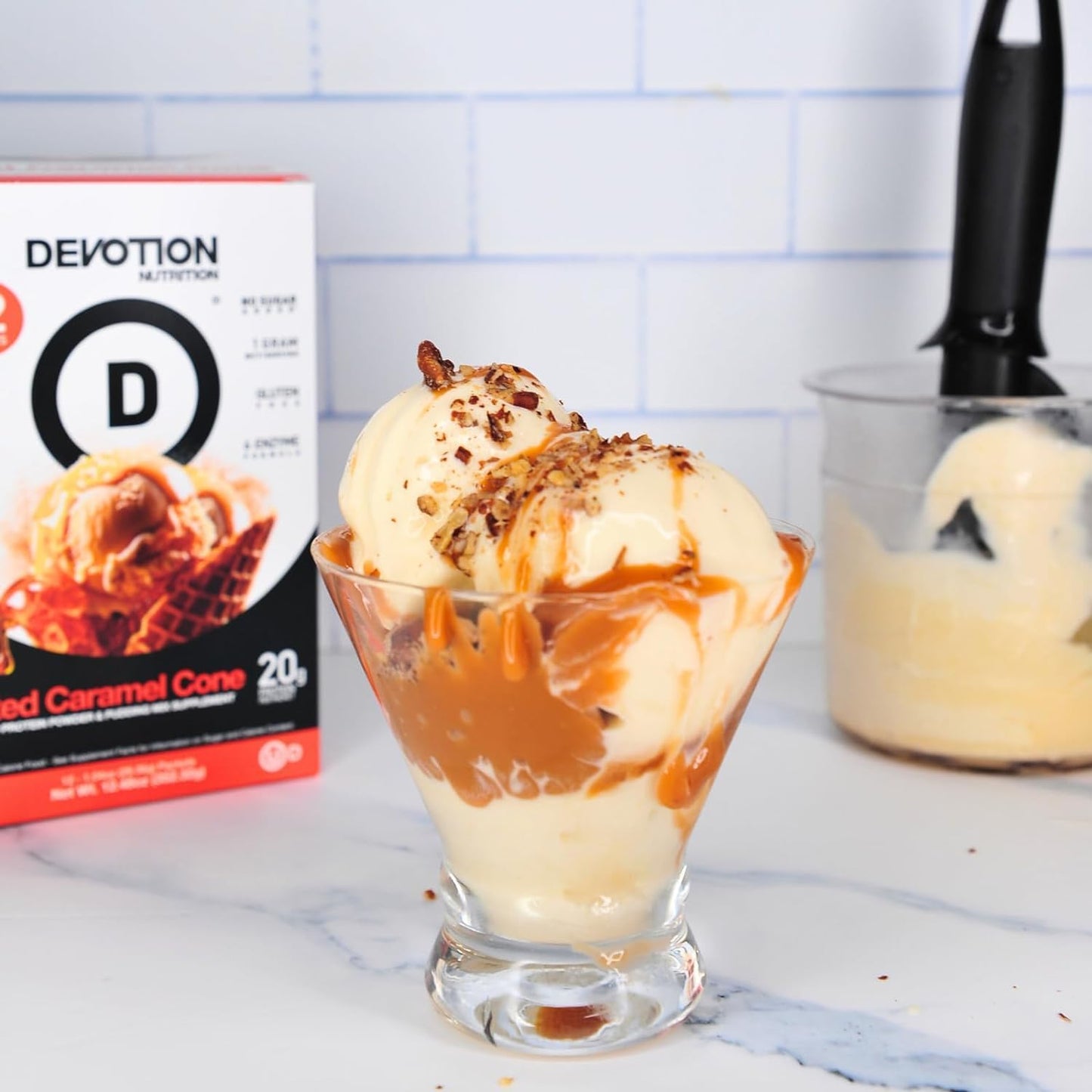 Devotion Nutrition Salted Caramel Cone Protein Powder Blend | Gluten Free, Keto Friendly, 1g MCT, 20g Whey & Micellar Protein | No Added Sugars | 2lb Tub