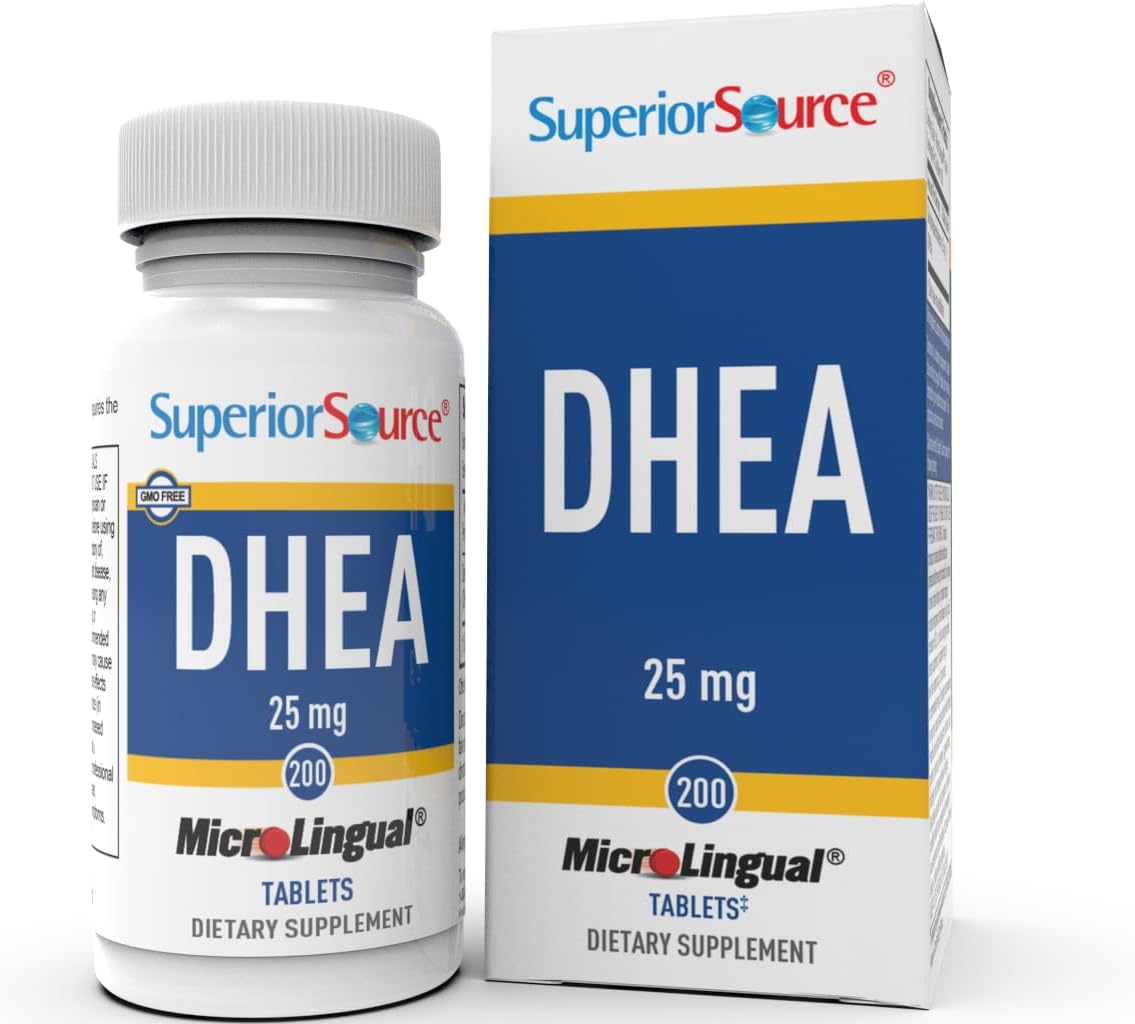 DHEA 25 mg Quick Dissolve Micro Tablets, 200 Count - Promotes Hormone Balance, Mood, Muscle Mass, Libido - Non-GMO - Men & Women